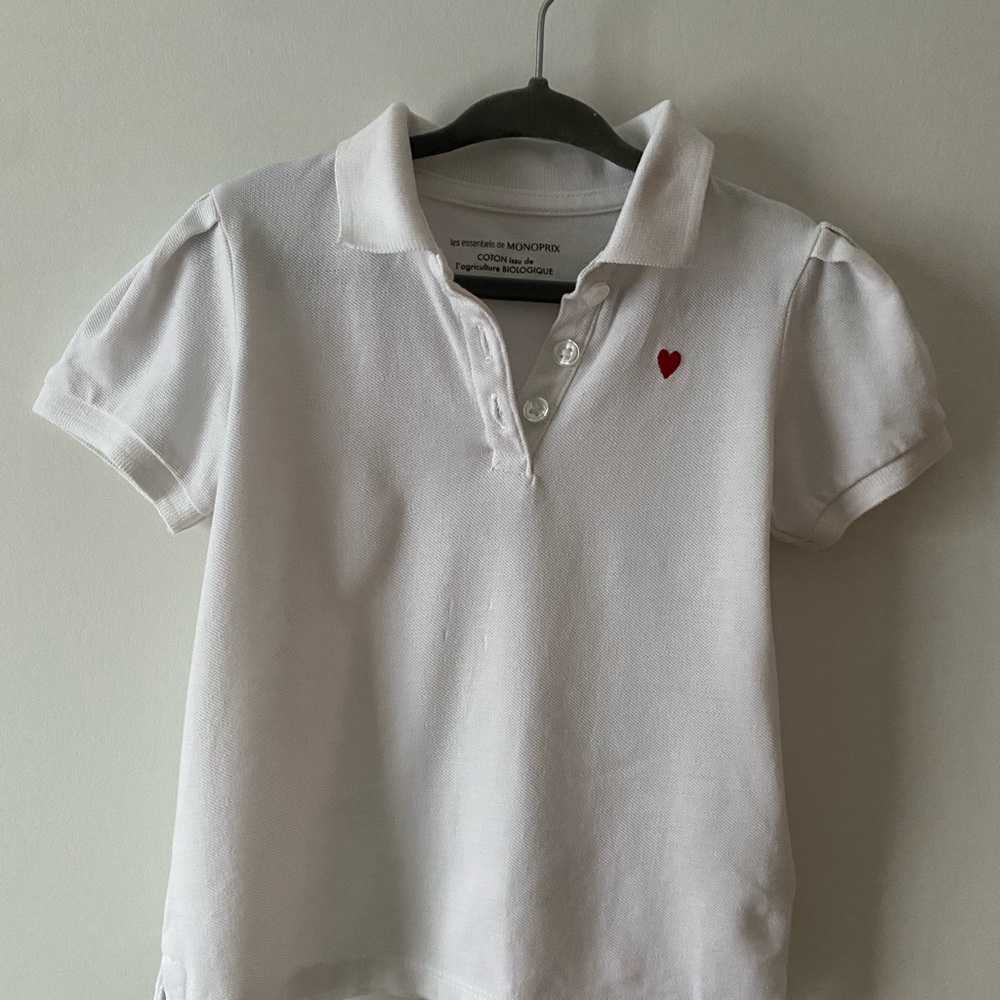 White Kids Polo Shirt with Red Heart 3T